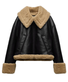 Women Black Leather Shearling Jacket