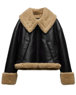 Women Black Leather Shearling Jacket