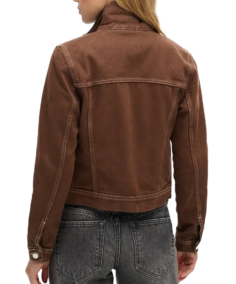 Women Brown Trucker Denim Jacket Back