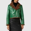 Women Green Cropped leather Jacket