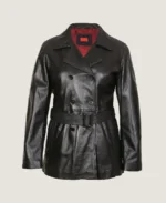 Women's Black Leather Long Coat Jacket