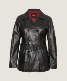 Women's Black Leather Long Coat Jacket