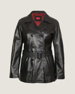 Women's Black Leather Long Coat Jacket