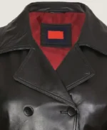 Women's Black Leather Long Coat Jacket Collar