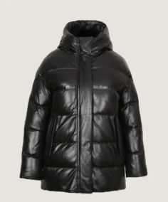 Women's Black Puffer Leather Jacket