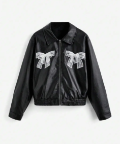 Women's Bow Striped Leather Jacket