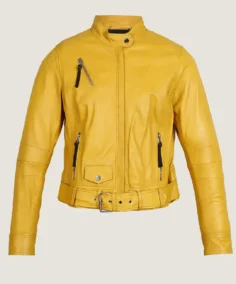 Women's Cafe Racer Yellow Leather Jacket