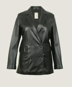 Women's Classic Black Long Leather Coat