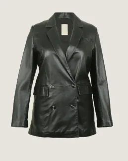 Women's Classic Black Long Leather Coat