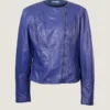 Women’s Classic Blue Leather Jacket Front