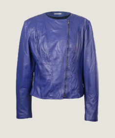 Women’s Classic Blue Leather Jacket Front
