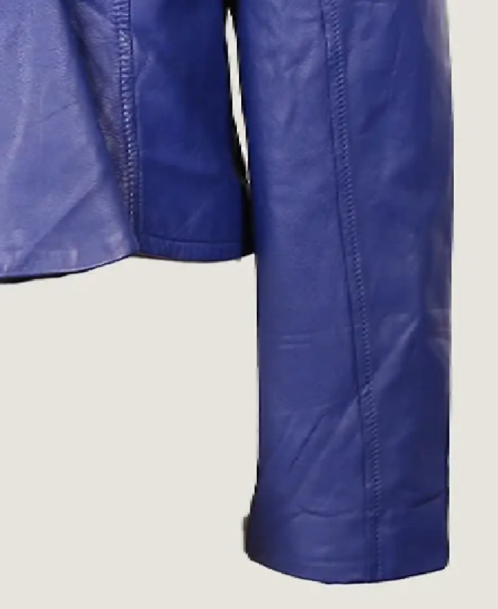 Women’s Classic Blue Leather Jacket Sleeves