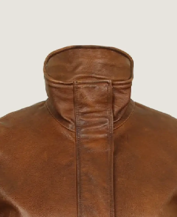 Women’s Classic Brown Leather Jacket Collar
