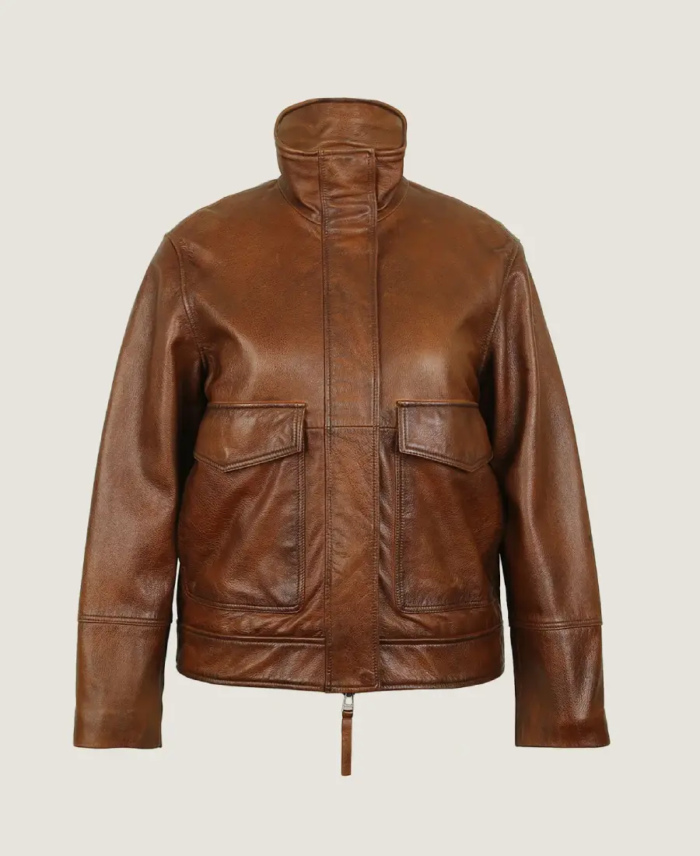 Women’s Classic Brown Leather Jacket Front