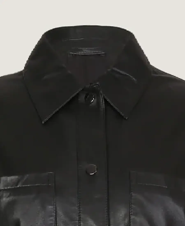 Women’s Classic Long Leather Coat Jacket Collar