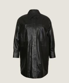 Women’s Classic Long Leather Coat Jacket Front