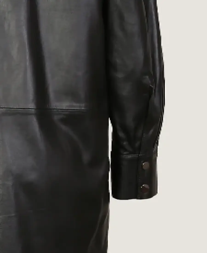 Women’s Classic Long Leather Coat Jacket Sleeves