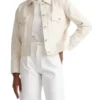Women's Cropped Cream Leather Jacket