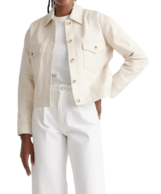 Women's Cropped Cream Leather Jacket