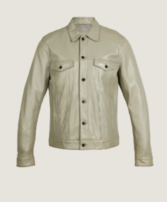 Women's Denim Style Cream Leather Jacket