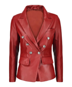 Women's Double Breasted Red Leather Blazer