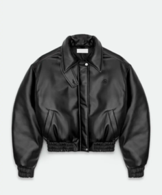 Women's Insulated Puffed Leather Bomber Jacket