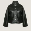 Women’s Oversized Classic Black Leather Jacket Front