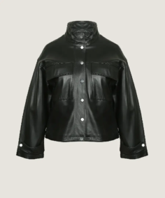Women’s Oversized Classic Black Leather Jacket Front