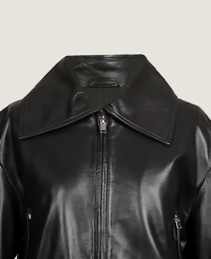 Women’s Oversized Pilot Sleek Leather Jacket Collar