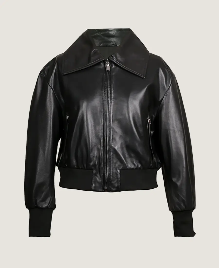 Women’s Oversized Pilot Sleek Leather JacketWomen’s Oversized Pilot Sleek Leather Jacket Front