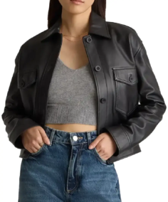 Women's Share Cropped Black Leather Jacket