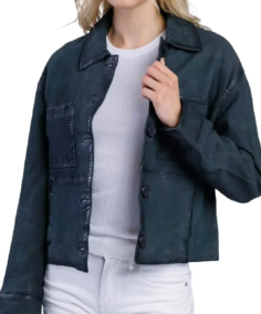 Women’s Share Dark Blue Cropped Leather Jacket