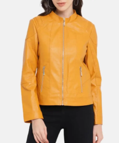 Women's Share Orange Moto Leather Jacket