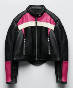 Women's Zara Black_Pink Leather Jacket