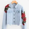 3D Rose Embroidery Patch Denim Jacket