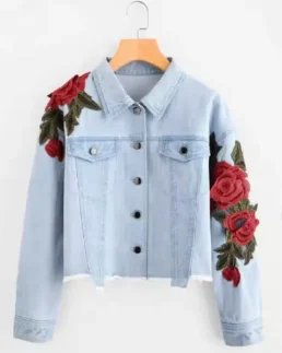 3D Rose Embroidery Patch Denim Jacket