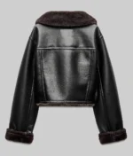 Women's Black Leather Fur Jacket - Image 2