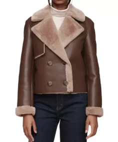 Bagatelle Double Breasted Faux Shearling Leather Jacket