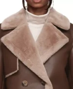 Bagatelle Double Breasted Faux Shearling Leather Jacket Collar