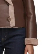 Bagatelle Double Breasted Faux Shearling Leather Jacket Sleeves