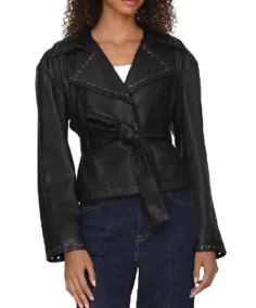 Bagatelle Women Black Cropped Leather Jacket