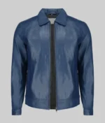 Harrison Men’s Blue Harrington Leather Jacket - Image 2