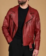 Chiodo Red Belted leather biker jacket - Image 4