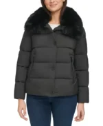 Costco Women's Removable Faux Fur Collar Puffer Jacket Black