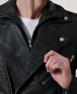 Distressed Black Leather Rider Jacket - Image 5