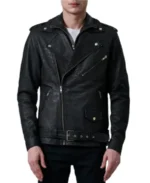 Distressed Black Leather Rider Jacket - Image 3