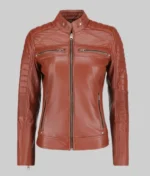 Women’s Classic Brown Cafe Racer Leather Jacket
