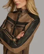 Women Color Block Racer Leather Jacket - Image 3