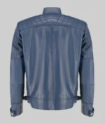 Men’s Blue Cafe Racer Quilted Biker Leather Jacket - Image 5