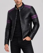 Men's Jason Purple Strips Biker Jacket - Image 3